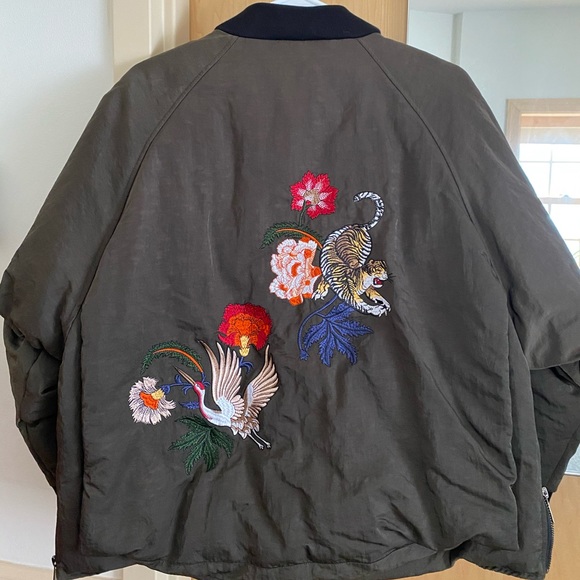 Olive Green Quilted Bomber Jacket | Women Size S - Picture 2 of 12